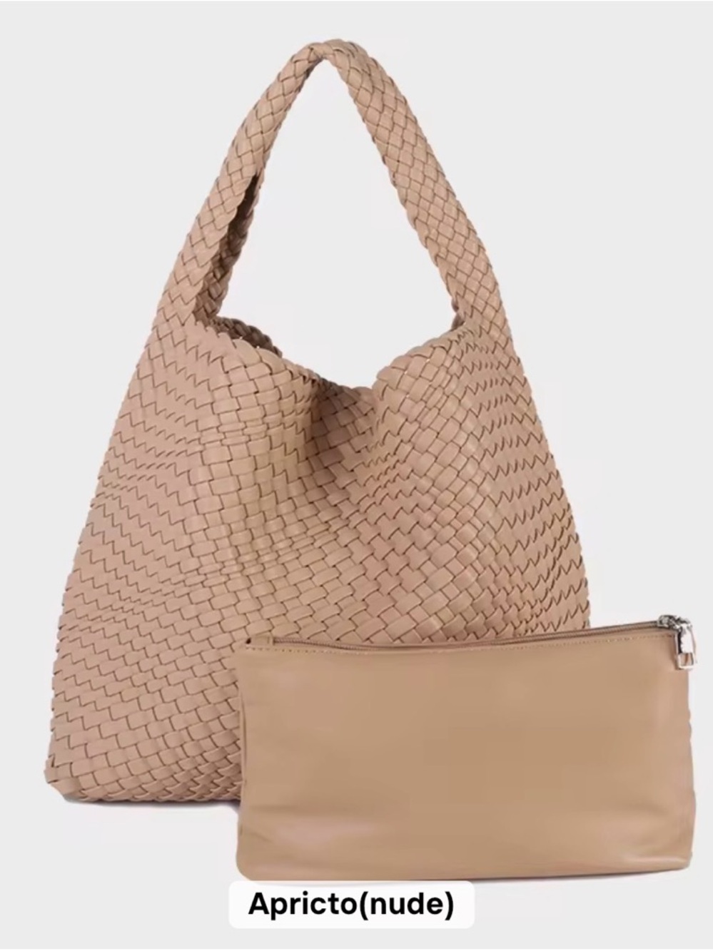 Nude Woven Hobo Tote with Pouch